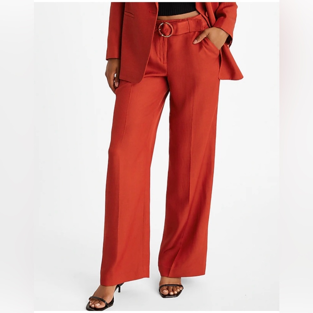 Editor Mid Rise Linen-Blend Belted Relaxed Trouser Pant size 2